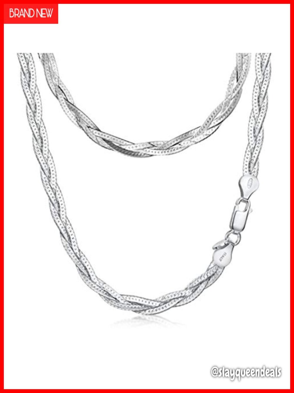 925 Sterling Silver Braided Herringbone Chain Necklace 18 Inch
